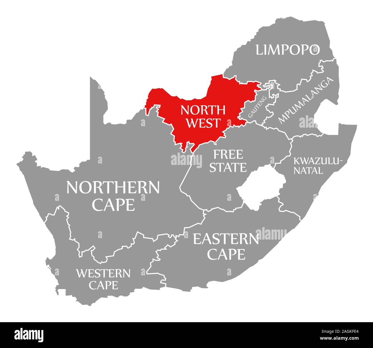 North West red highlighted in map of South Africa Stock Photo - Alamy