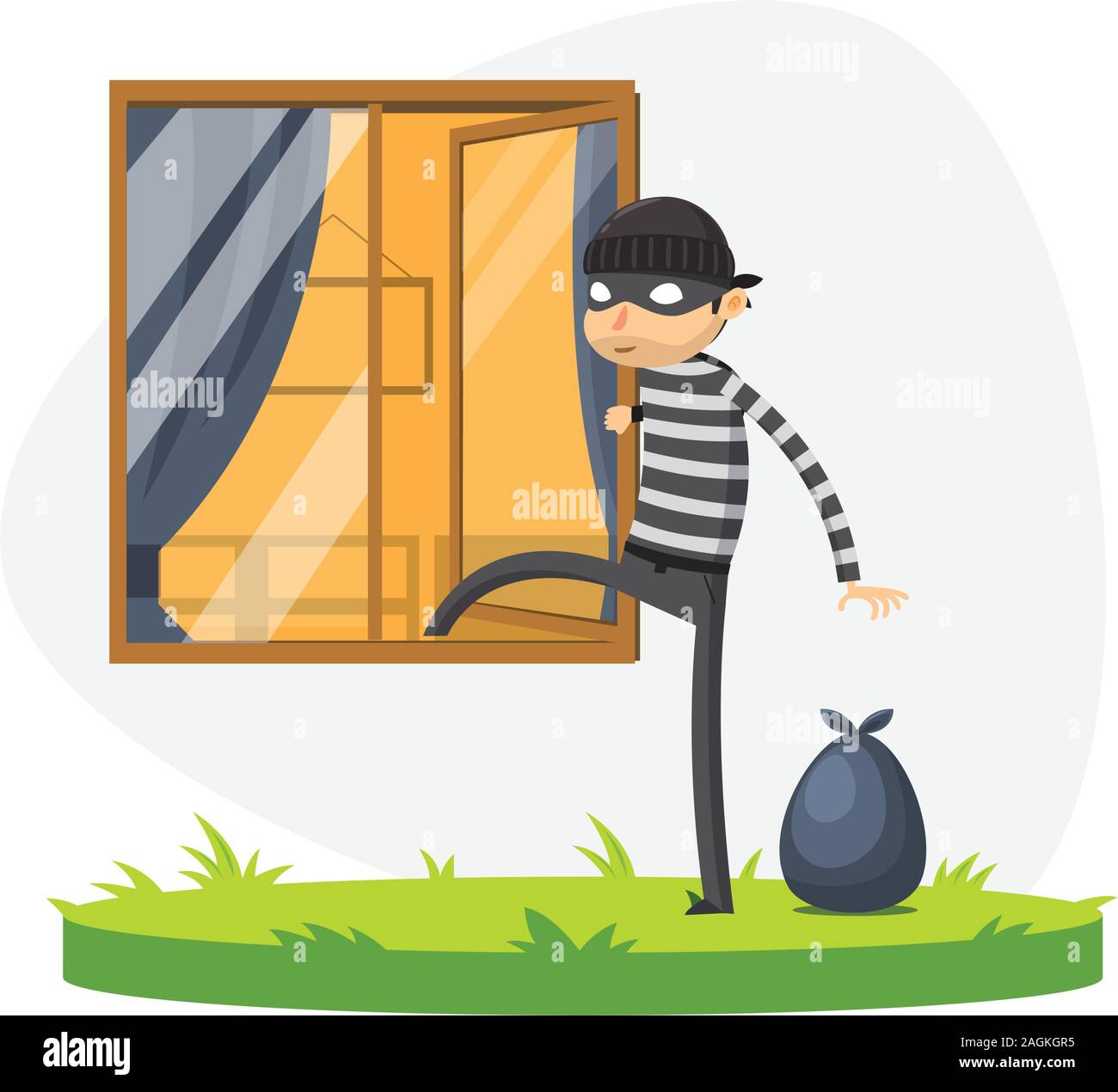 A thief is passing through the window. Isolated Vector Illustration ...