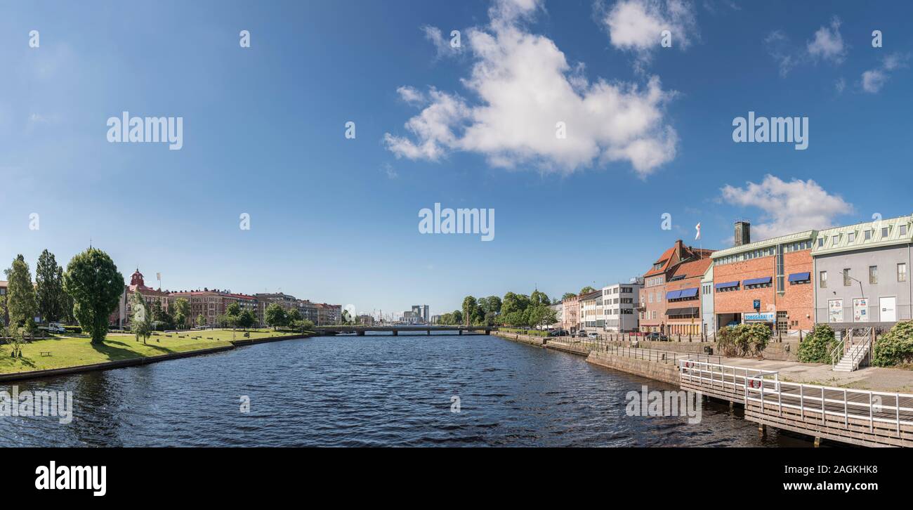 View of Halmstad and the river Nissan, Halland, Sweden, Scandinavia. Stock Photo