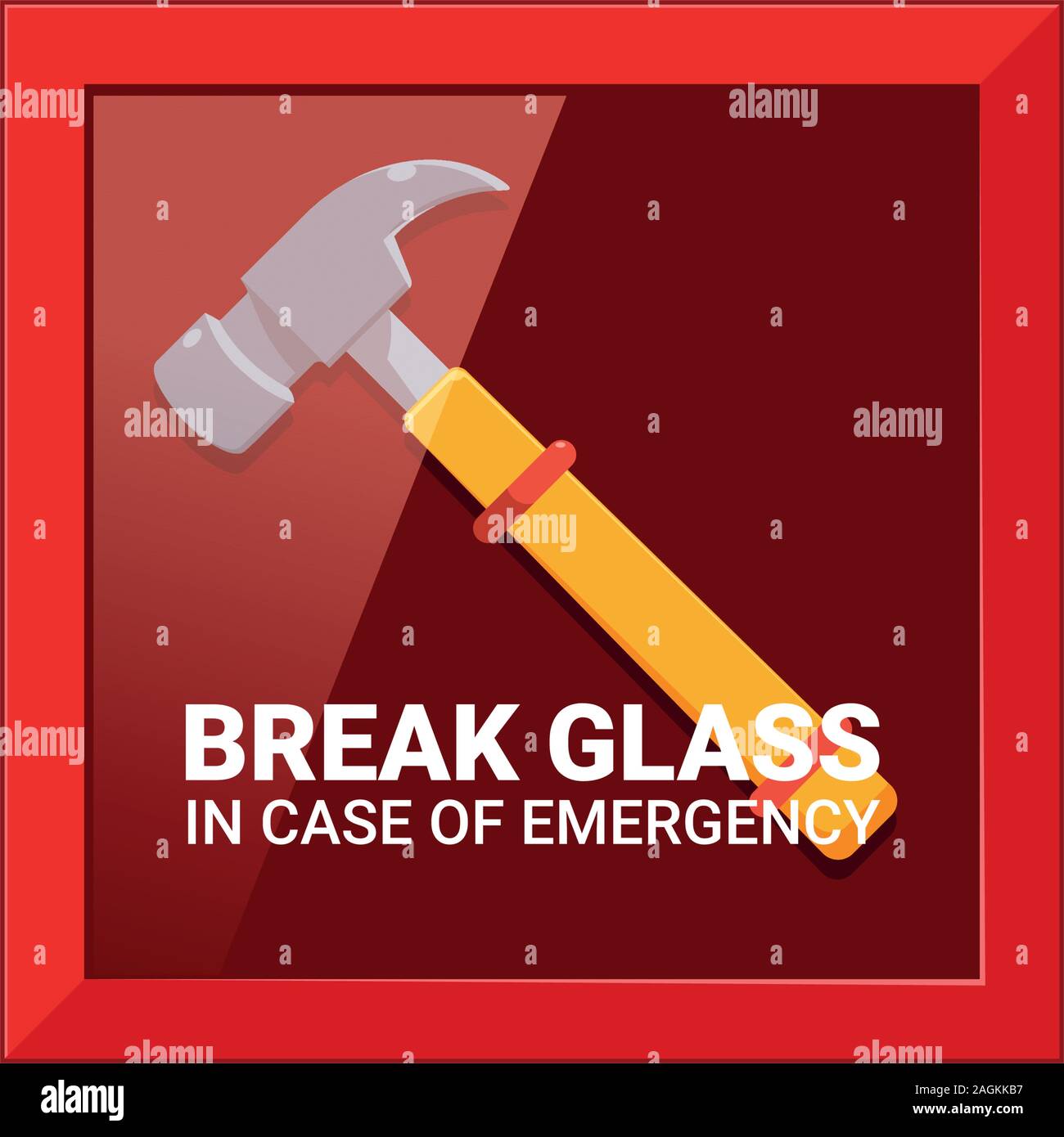 The Hammer inside the emergency box. Isolated Vector Illustration Stock Vector