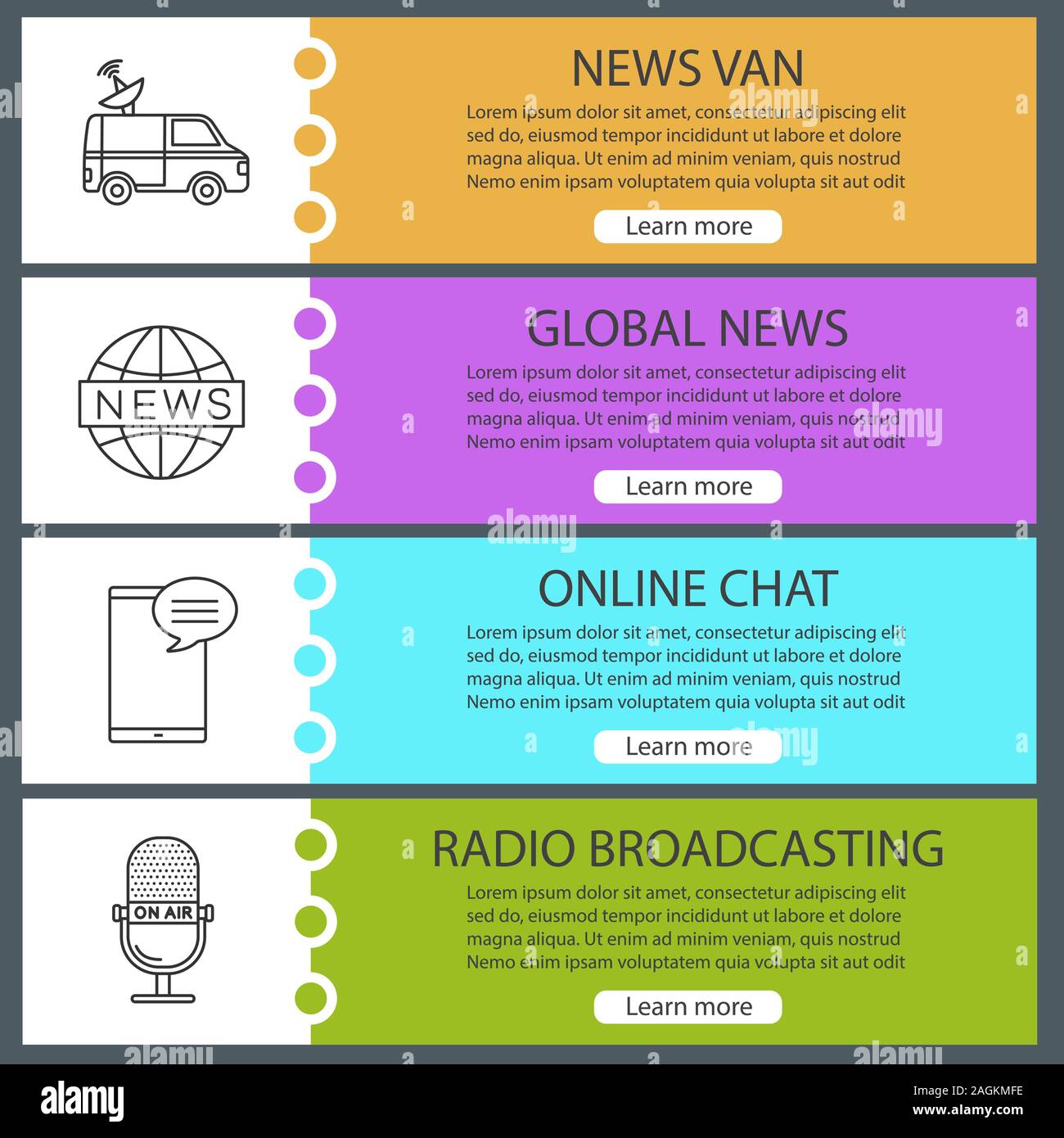 Mass media web banner templates set. Satellite truck, global news, online  chat, radio broadcasting. Website color menu items with linear icons.  Vector Stock Vector Image & Art - Alamy