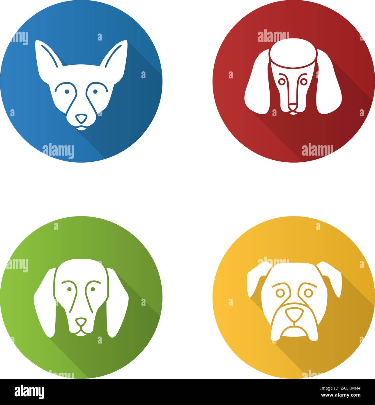 Dogs breeds flat design long shadow glyph icons set. Chihuahua, poodle ...
