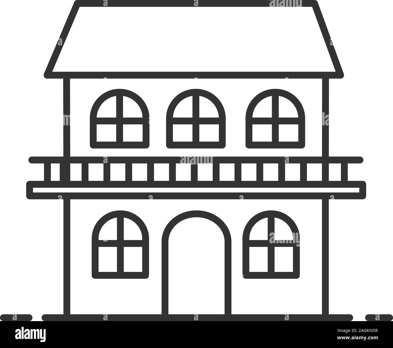 Two storey cottage linear icon. Thin line illustration. Chalet. House. Contour symbol. Vector isolated outline drawing Stock Vector