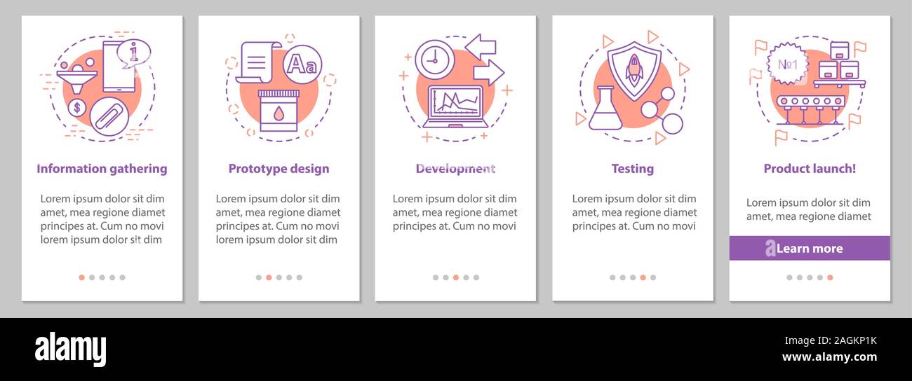 New product launch onboarding mobile app page screen with linear ...