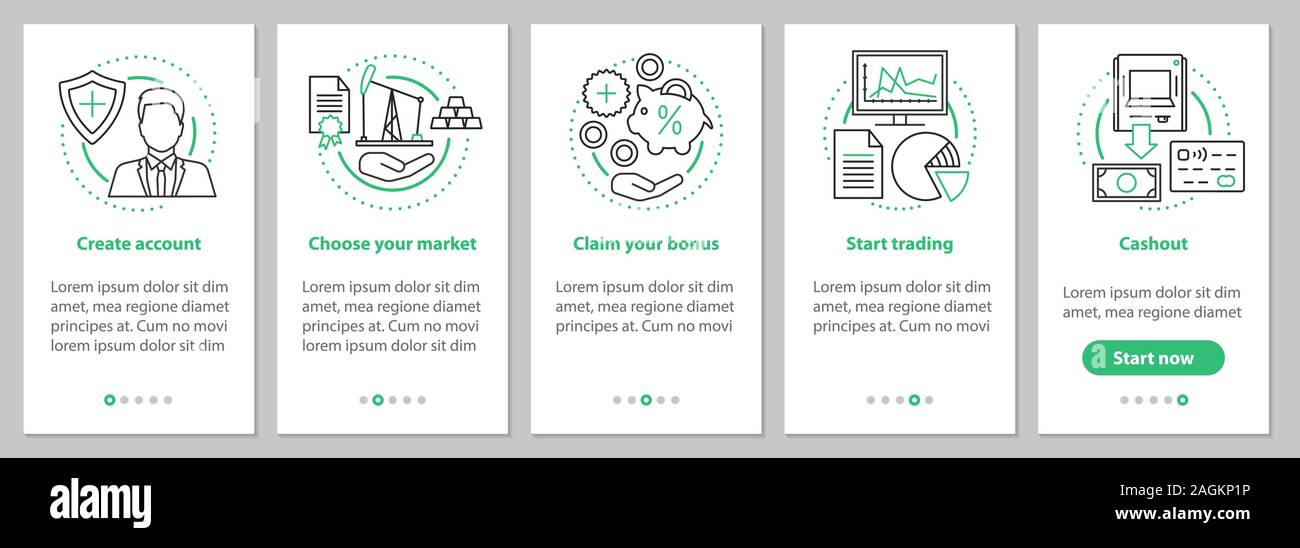 Internet trading onboarding mobile app page screen with linear concepts ...