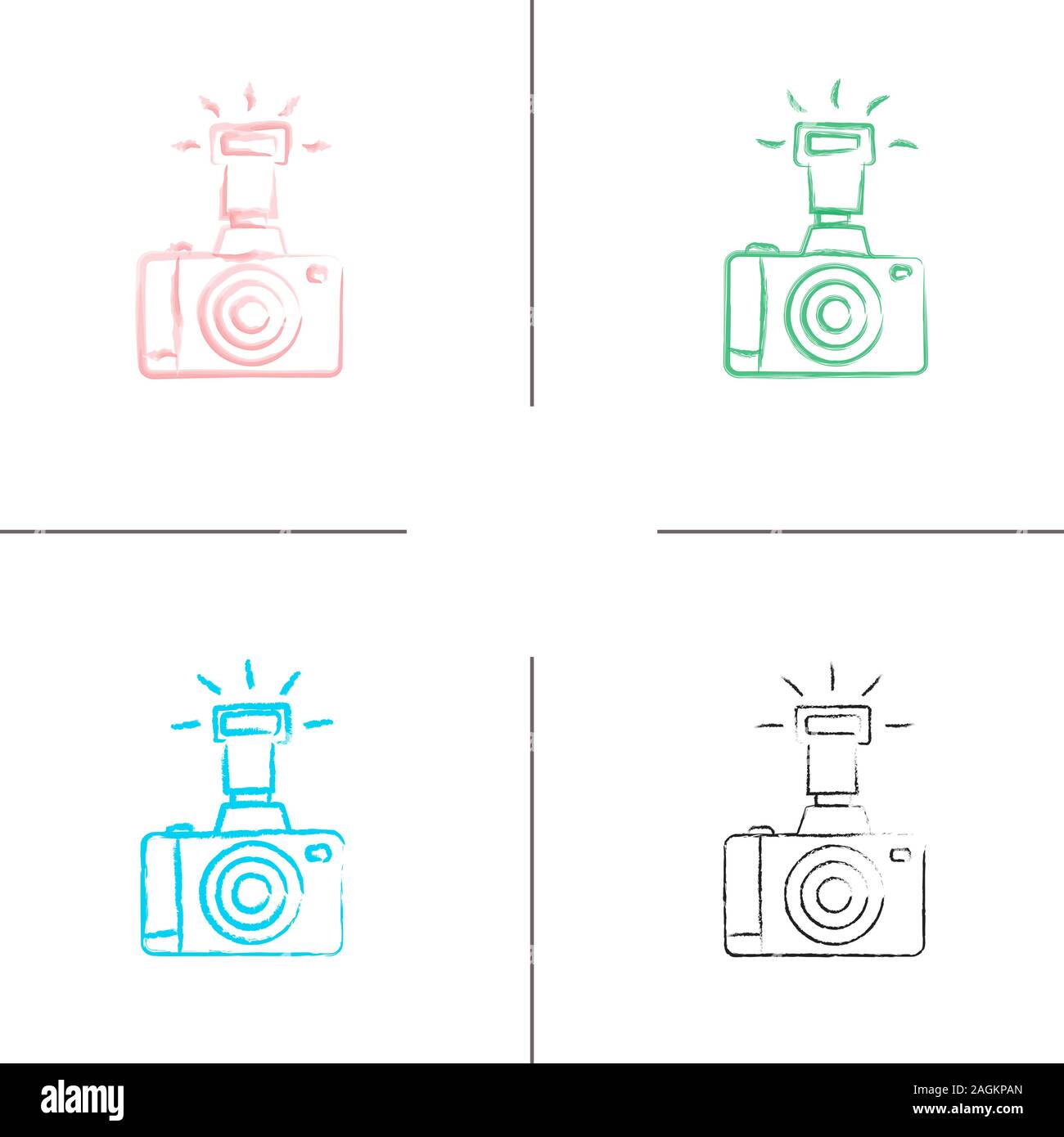 Professional photo camera hand drawn icons set. Color brush stroke ...