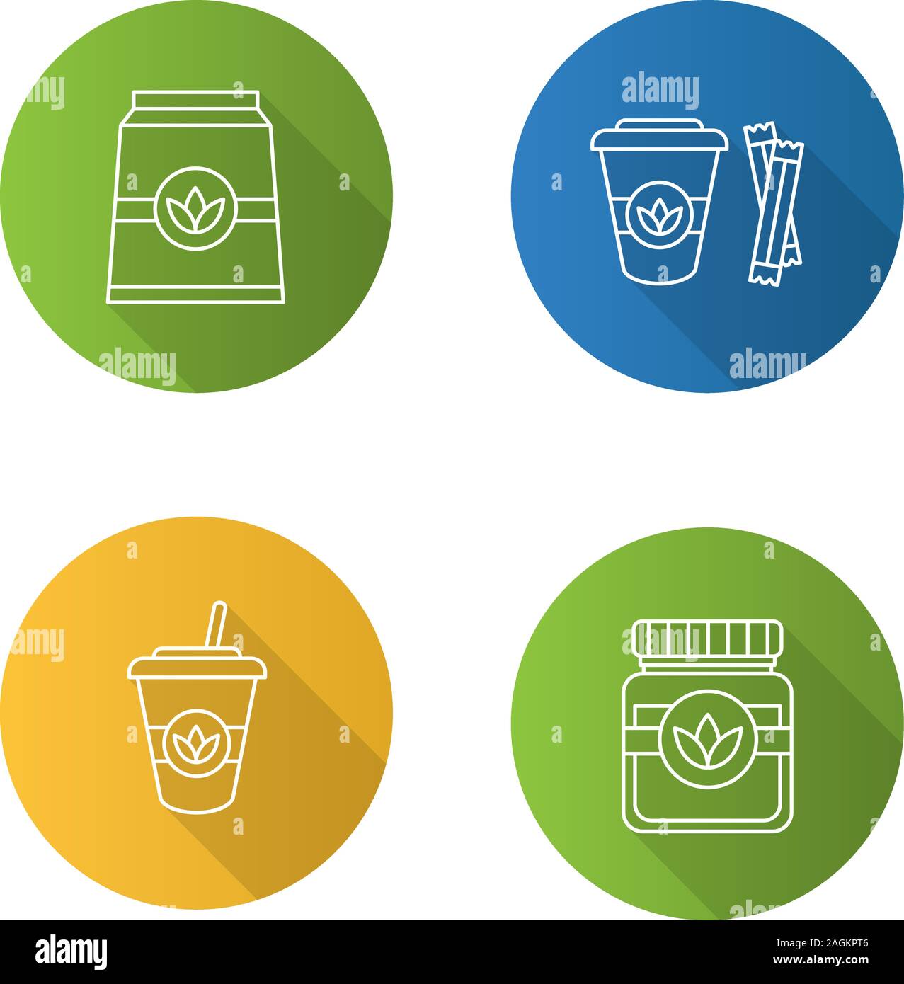 Tea drinks flat linear long shadow icons set. Detox herbs and cocktails ...