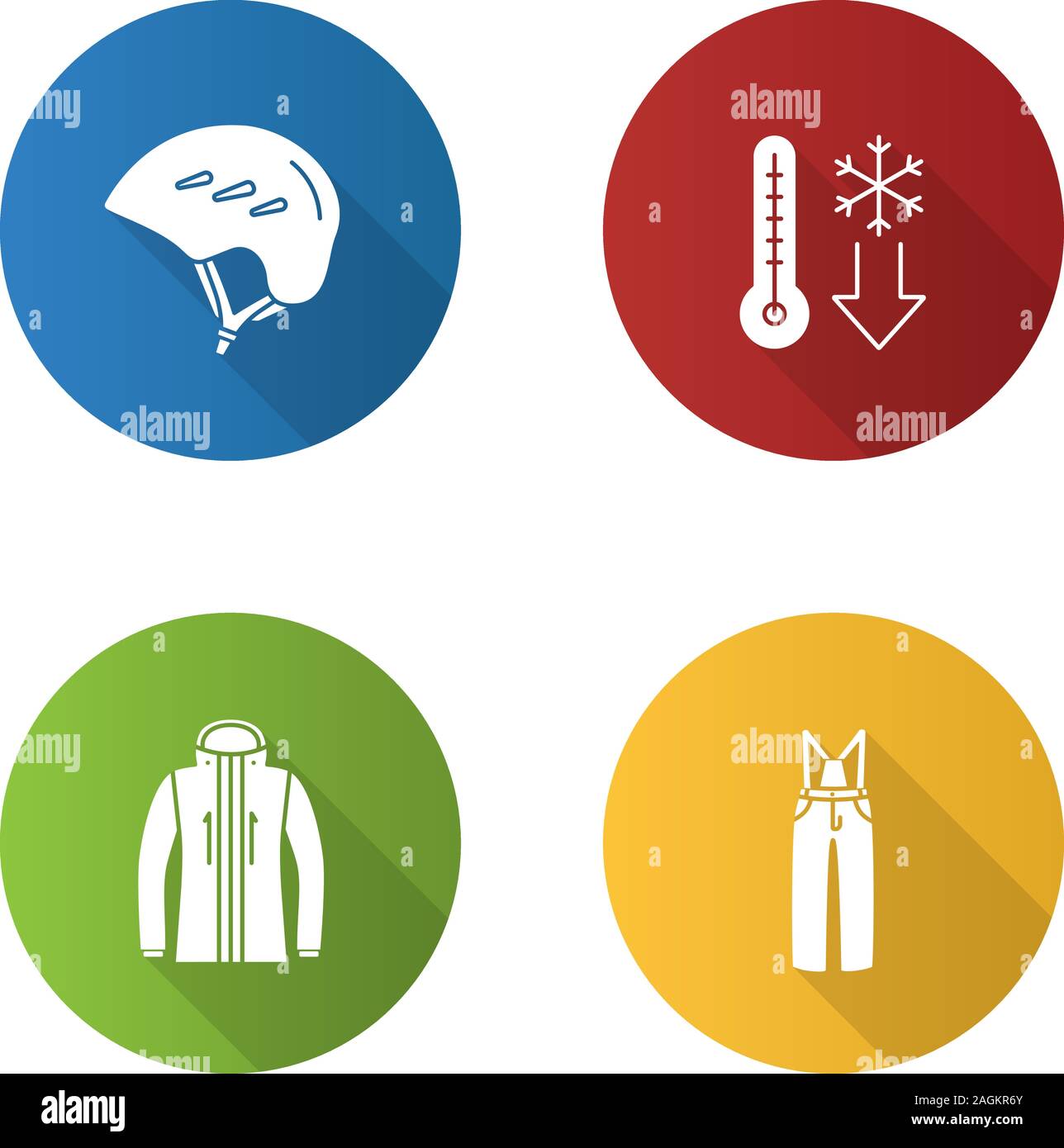 Winter activities flat design long shadow glyph icons set. Helmet ...