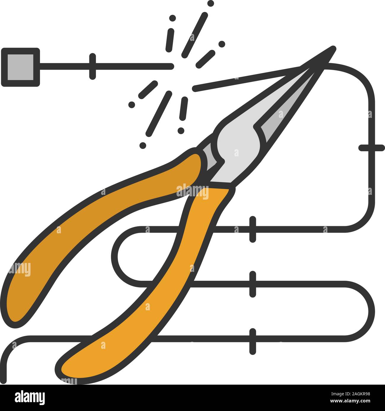 Pointed pliers cutting wire color icon. Needle nose pliers. Isolated