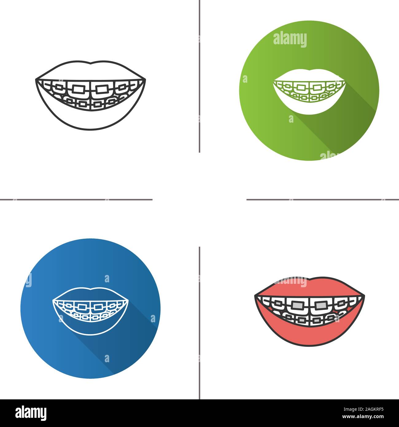 Dental braces icon. Teeth aligning. Flat design, linear and color ...
