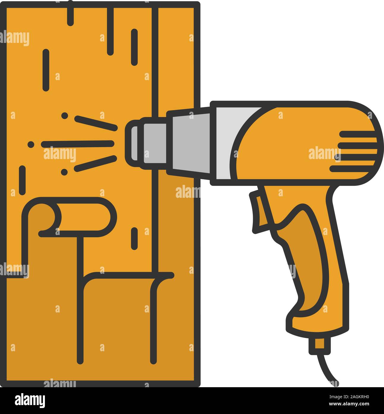 Hot air gun heating surface color icon. Paint removing. Isolated vector