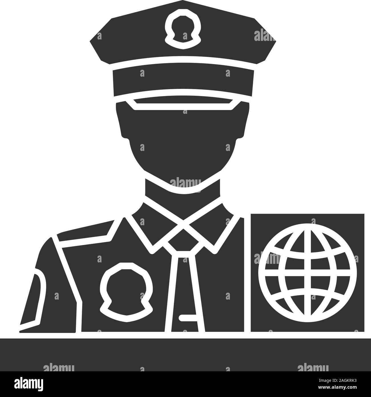 Passport control officer glyph icon. Border protection service. Silhouette symbol. Negative space. Vector isolated illustration Stock Vector