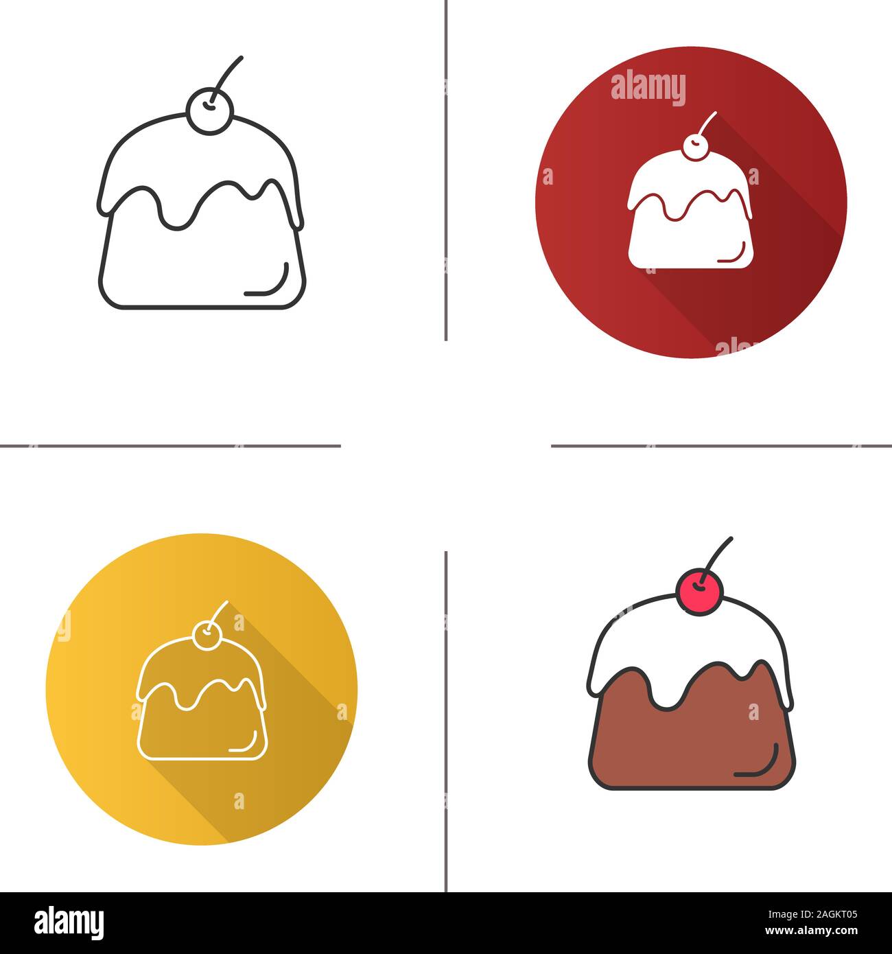 Pudding icon. Panna cotta. Flat design, linear and color styles. Isolated vector illustrations Stock Vector