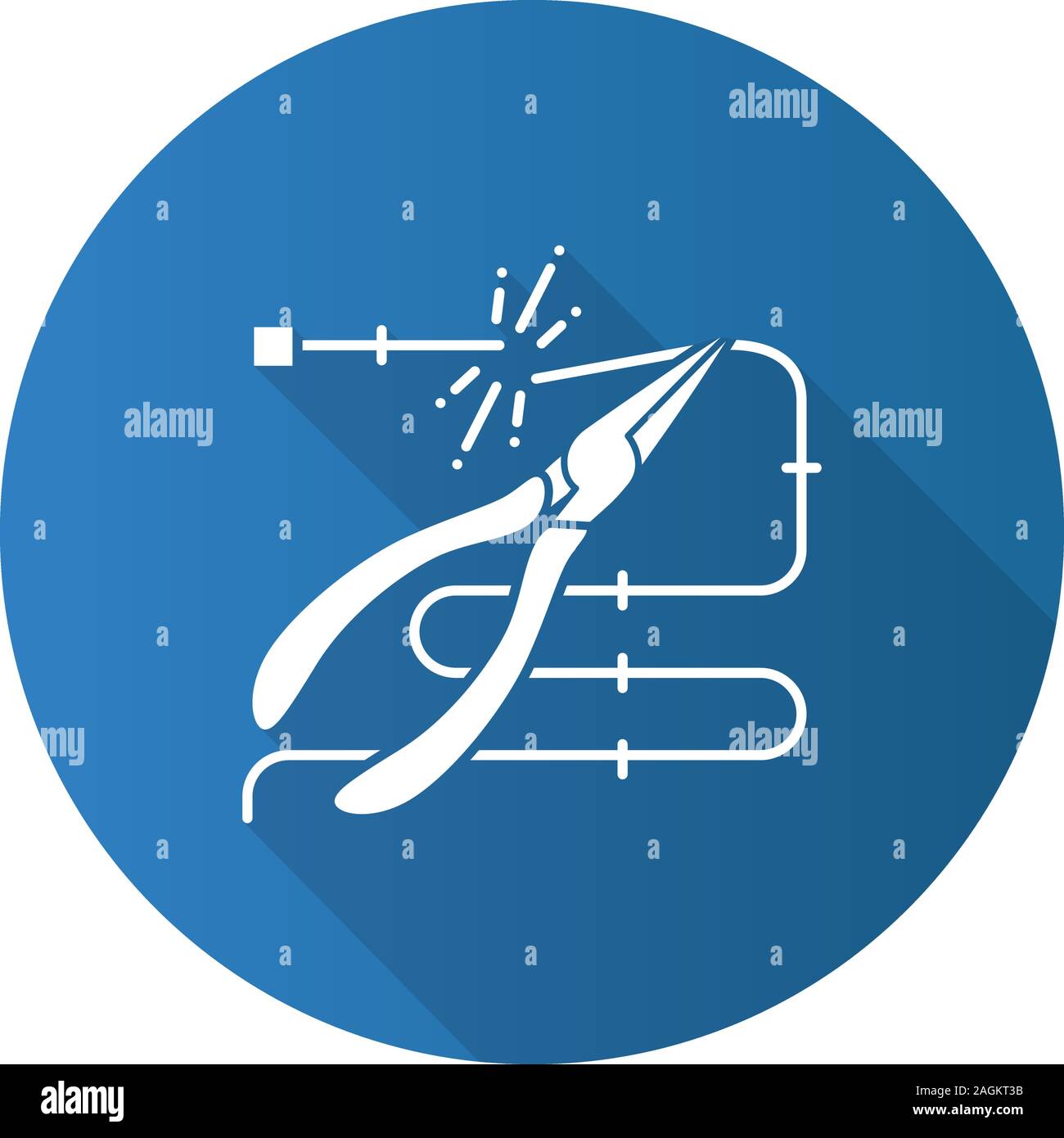 Pointed pliers cutting wire flat linear long shadow icon. Needle nose