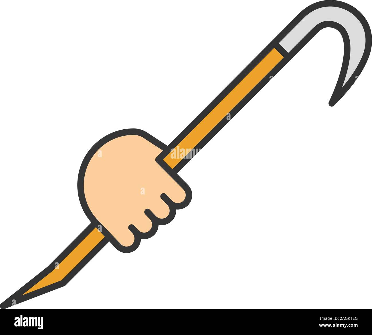 Hand holding crowbar color icon. Wrecking bar, prybar. Isolated vector illustration Stock Vector