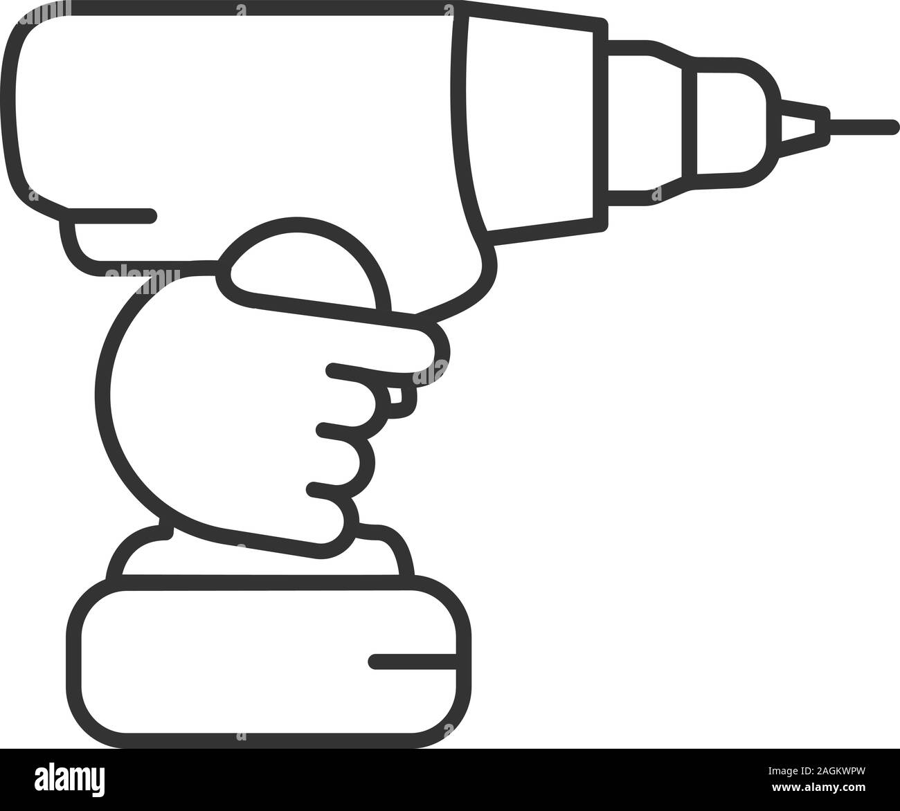 Hand holding cordless drill linear icon. Thin line illustration