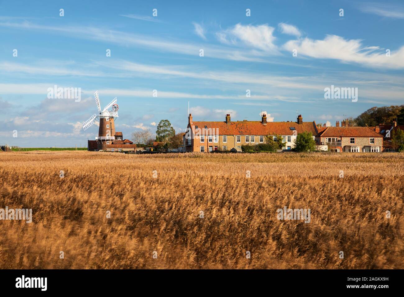 The 18th century windmill and village of Cley next the Sea, Norfolk, England, United Kingdom, Europe Stock Photo