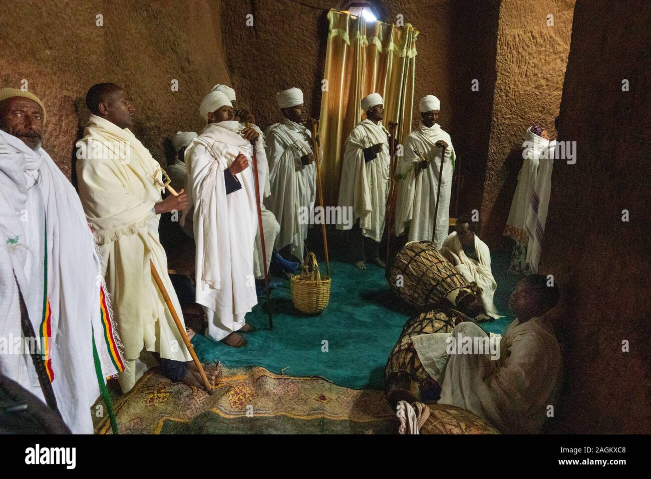 Ethiopia, Amhara Region, Lalibela, Bet Gabriel Rafael, priests during festival of Saint Gabriel’s mass Stock Photo