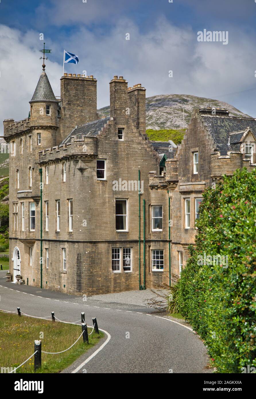 Amhuinnsuidhe Castle private country house, well known for shooting parties and salmon and trout fishing, Isle of Harris, Outer Hebrides, Scotland Stock Photo