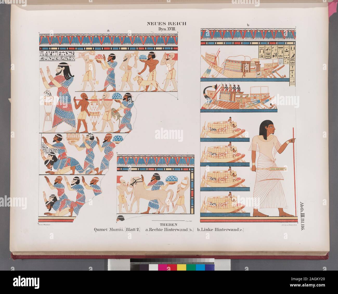 Neues Reich. Dynastie XVIII. Theben [Thebes]. Qurnet Murrâi [Blatt 2], a.  Rechte Hinterwand [b]; b. Linke Hinterwand [e].; Neues Reich. Dynastie XVIII. Theben [Thebes]. Qurnet Murrâi [Blatt 2], a.  Rechte Hinterwand [b]; b. Linke Hinterwand [e]. Stock Photo