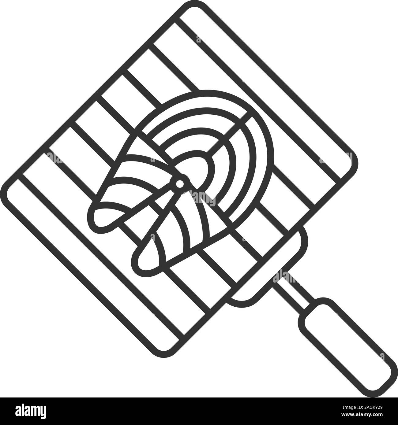 Hand grill with salmon fish linear icon. Barbecue grid. Thin line ...