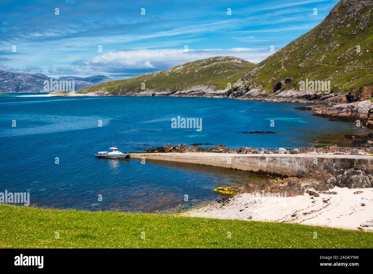 Slipway at idyllic Hushinsh on the Atlantic coast of west coast of Isle of Harris, Outer Hebrides, Scotland Stock Photo