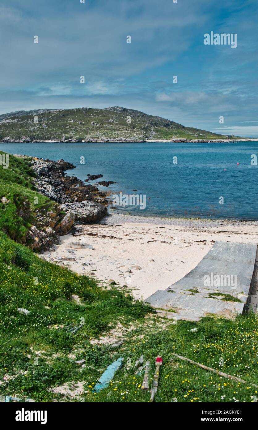Boat slipway at remote Hushinish on the west coast of the Isle of Harris, Outer Hebrides, Scotland Stock Photo
