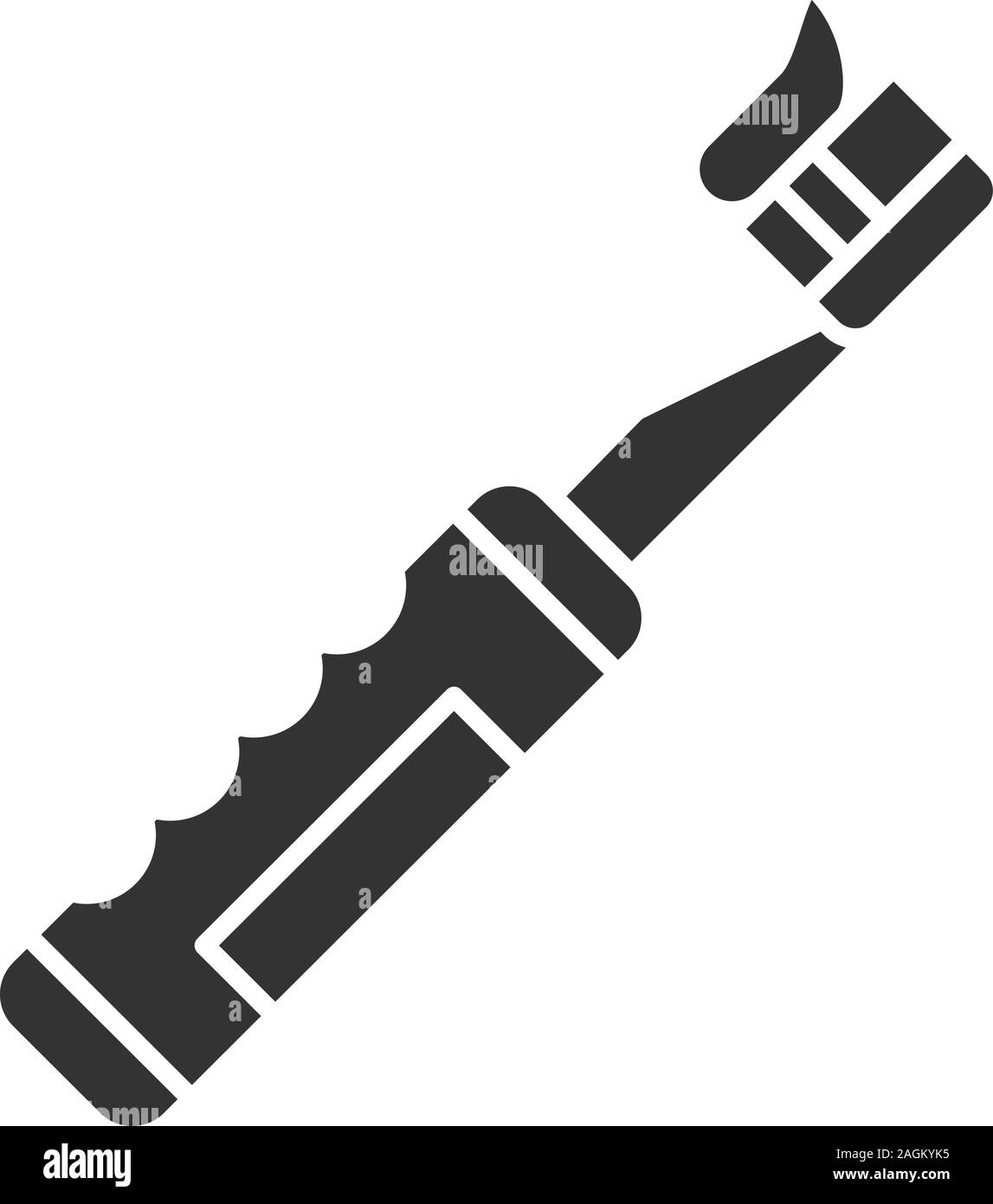 Electric toothbrush with toothpaste glyph icon. Teeth cleaning ...