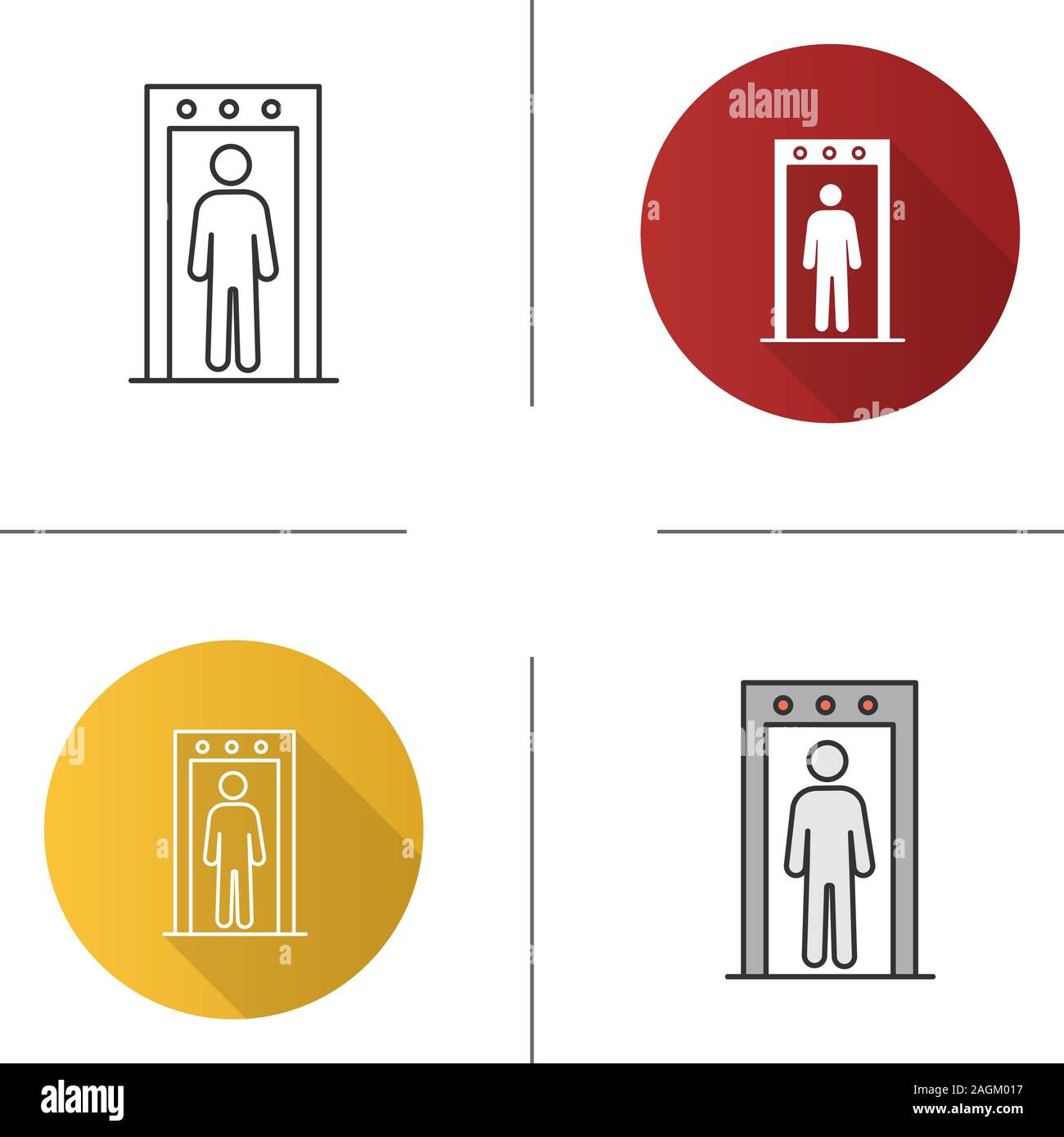 Metal detector portal icon. Airport security scanner with person inside