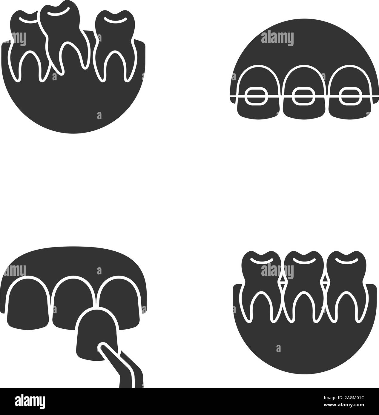 Dentistry glyph icons set. Stomatology. Crooked and healthy teeth ...