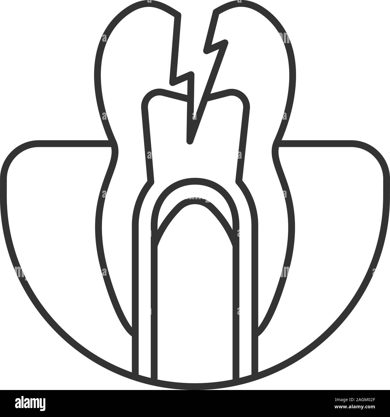Toothache linear icon. Thin line illustration. Destroyed tooth. Tooth ...