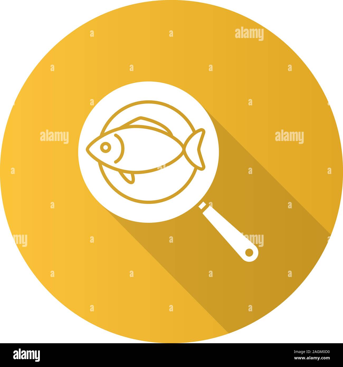 Fish on frying pan flat design long shadow glyph icon. Vector ...