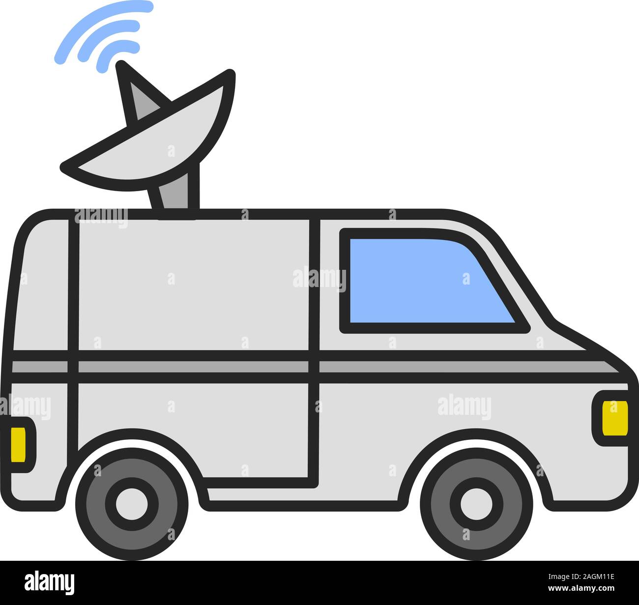 News van color icon. Satellite truck. Remote television broadcasting. Isolated vector illustration Stock Vector