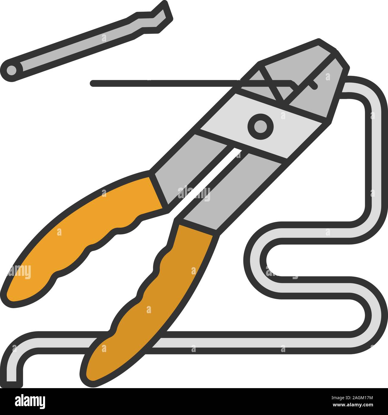 Combination pliers removing wire insulation color icon. Isolated vector
