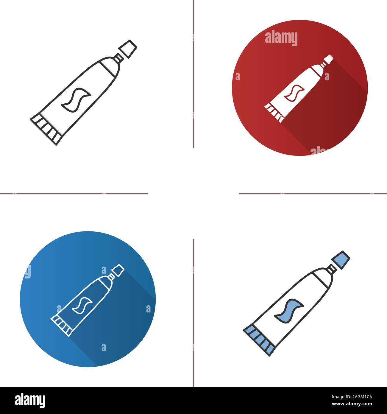 Toothpaste icon. Dentifrice. Flat design, linear and color styles. Isolated vector illustrations Stock Vector