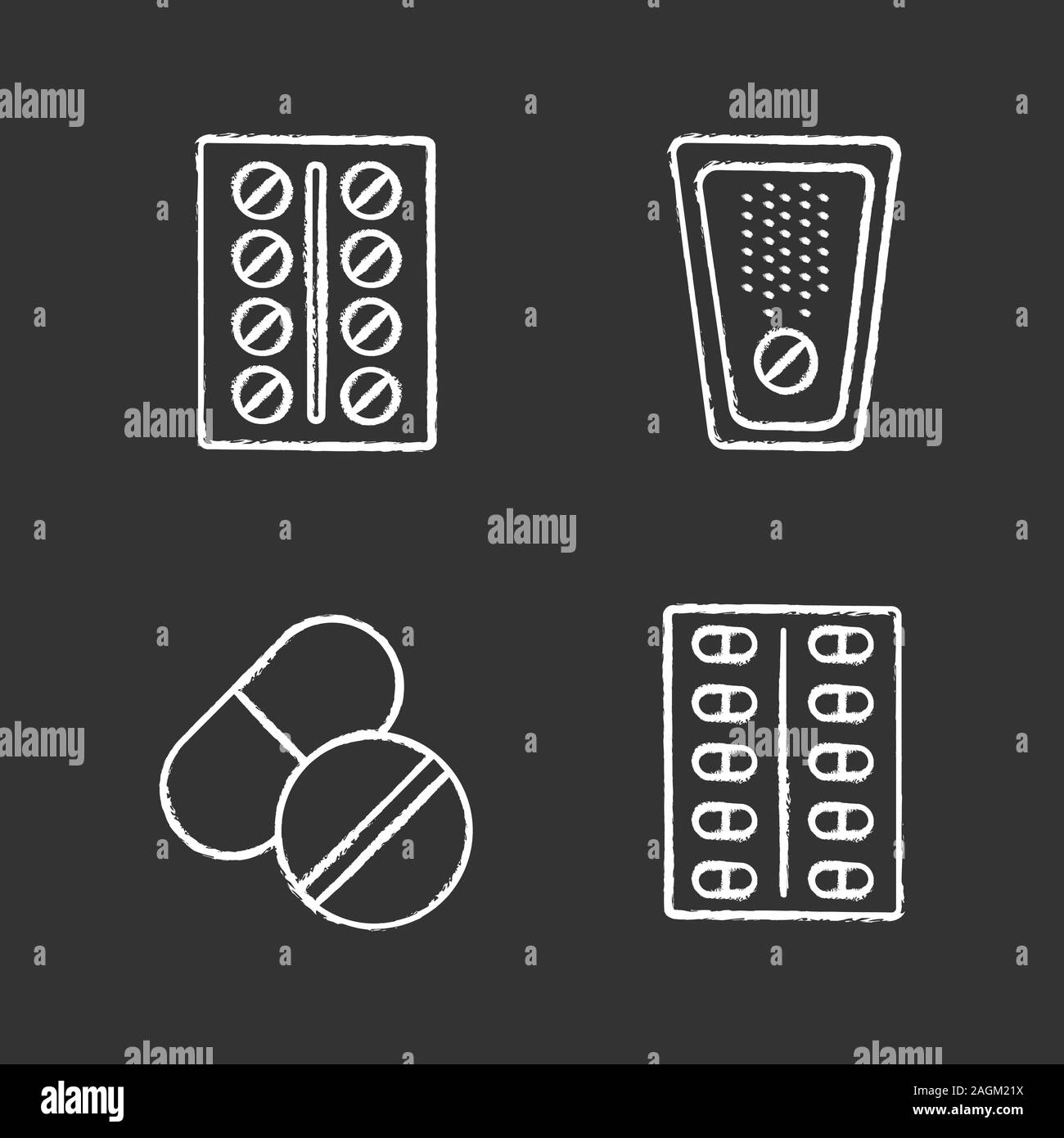 Pills chalk icons set. Medications. Isolated vector chalkboard ...
