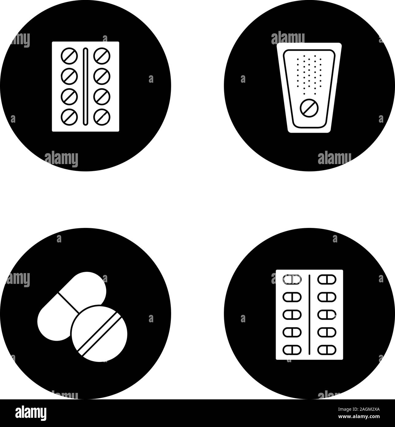 Pills glyph icons set. Medications. Vector white silhouettes ...