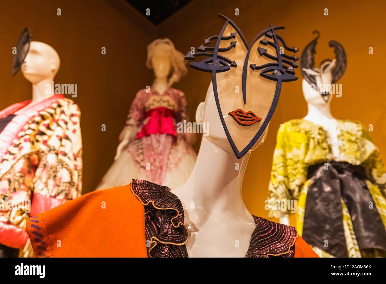 England, London, Southwark, The Fashion and Textile Museum Founded by British Designer Zandra Rhodes, Exhibit of Zandra Rhodes Clothing Designs Stock Photo