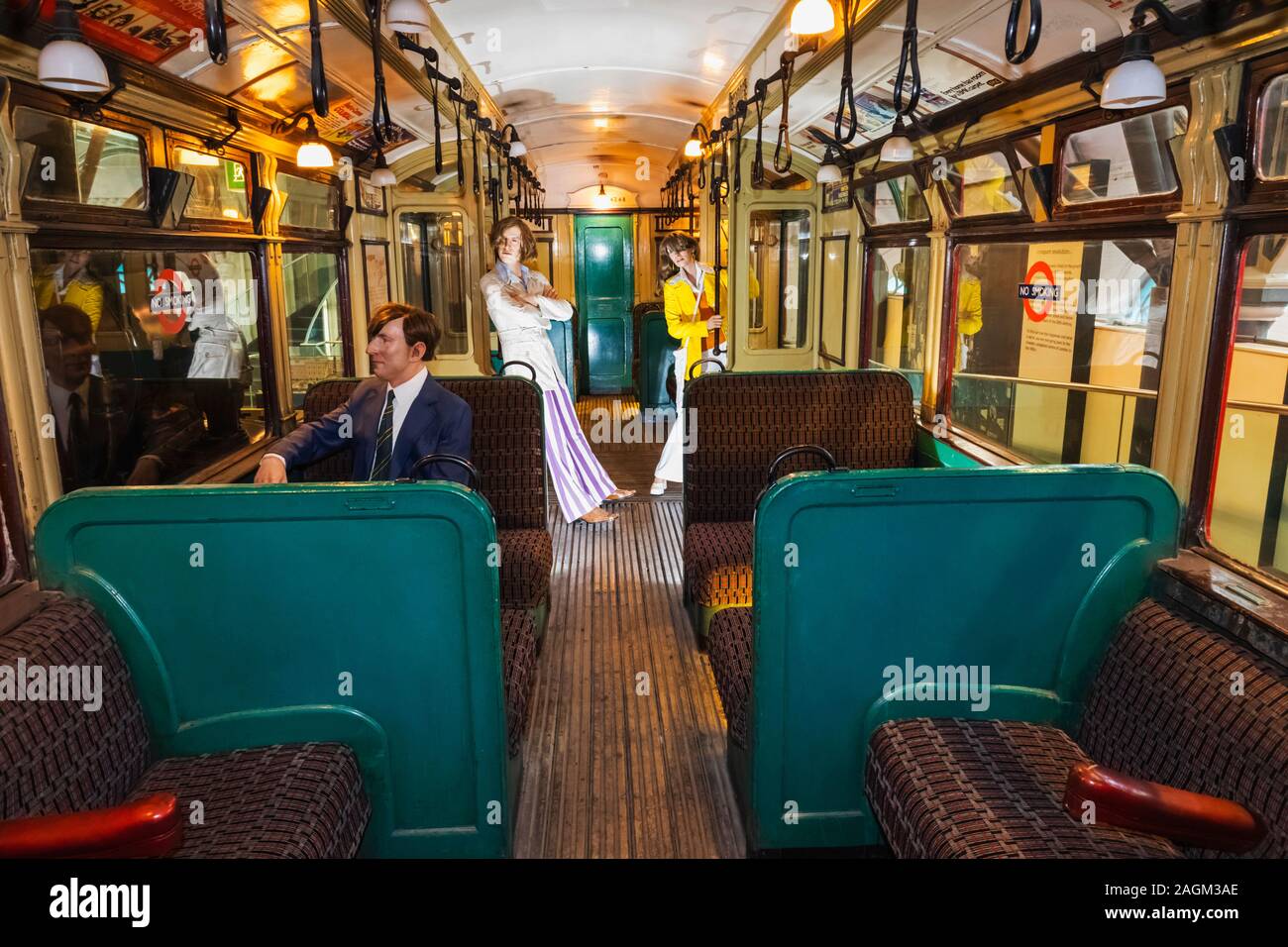England, London, Covent Garden, London Transport Museum, Display of Vintage Underground Train Carriage Stock Photo