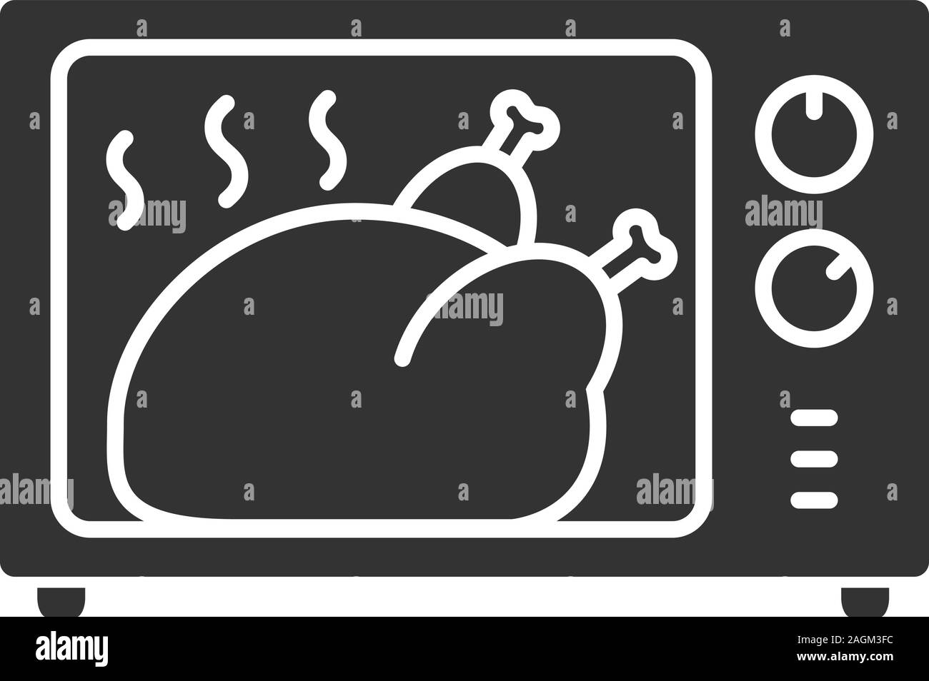 Whole chicken grilling in microwave oven glyph icon. Thanksgiving