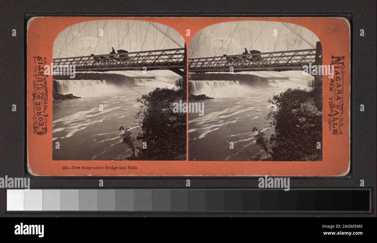 New suspension bridge and falls  Gift of Robert Dennis, 1982 and Mrs. George R. Collins, 1993. Includes two hand-colored views. Includes views from Isaac Myer Collection. Includes views from a series entitled Niagara scenery which are interfiled numerically with other views. Includes views stamped A.J. Raynes. Robert Dennis Collection of Stereoscopic Views. Title devised by cataloger. Views are numbered: 1, 2, 4, 6, 10, 11, 13, 18, 20, 23, 25, 26, 28, 30-32, 36, 38, 39, 45, 51, 53-55, 57-59, 76-78, 82, 85, 86, 88, 91, 96, 97, 100-102, 105, 106, 109, 114, 117, 118, 120, 121-123, 131, 137, 139, Stock Photo