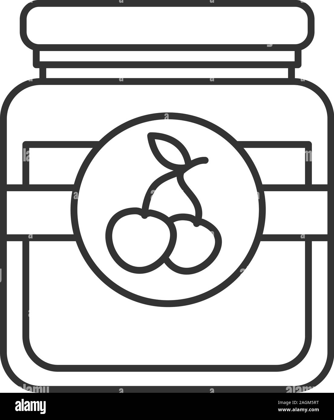 Cherry jam jar linear icon. Thin line illustration. Fruit preserve