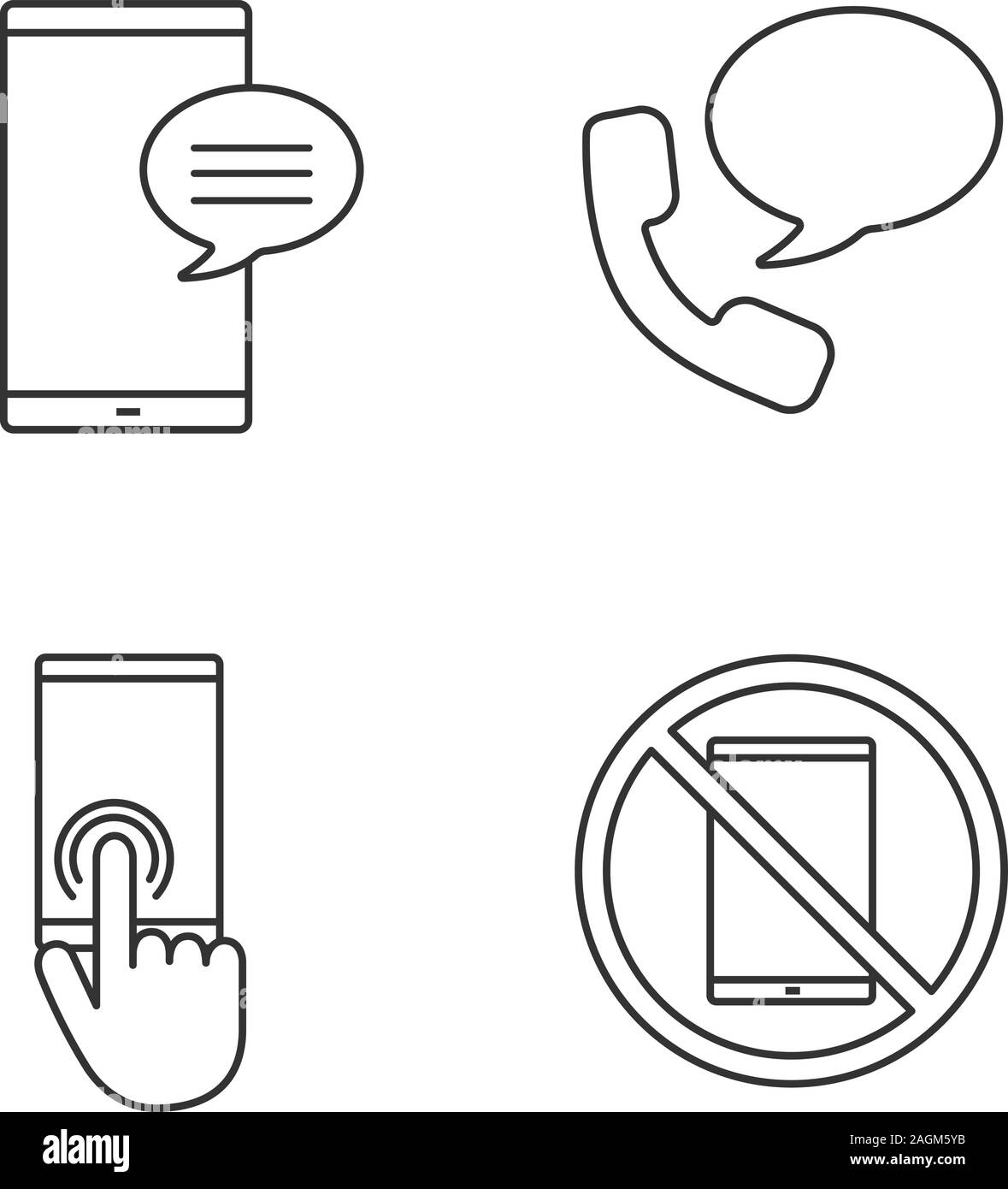 Phone communication linear icons set. Chatting, voice message ...