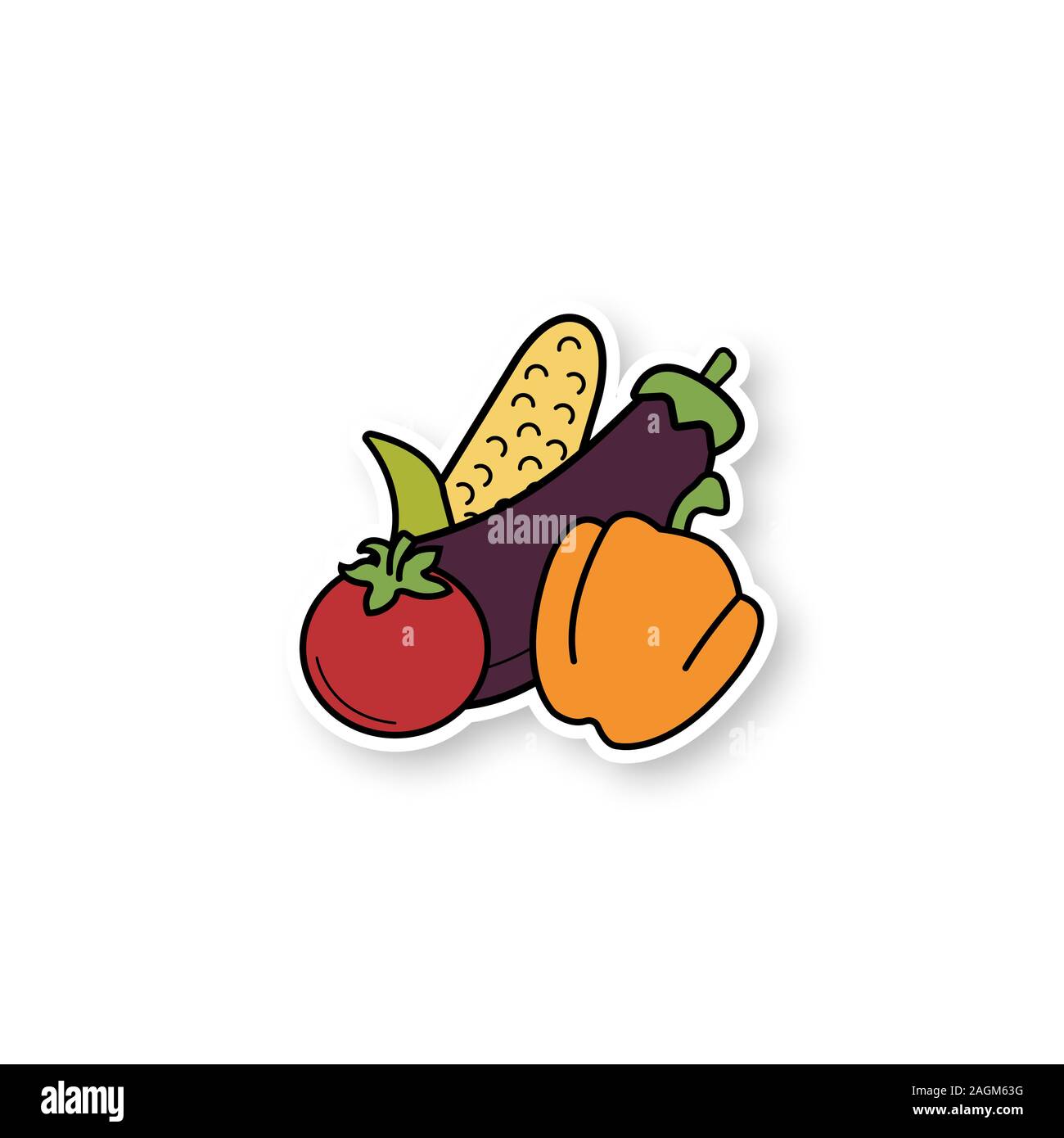 Vegetables patch. Corn, tomato, bell pepper, eggplant. Healthy food