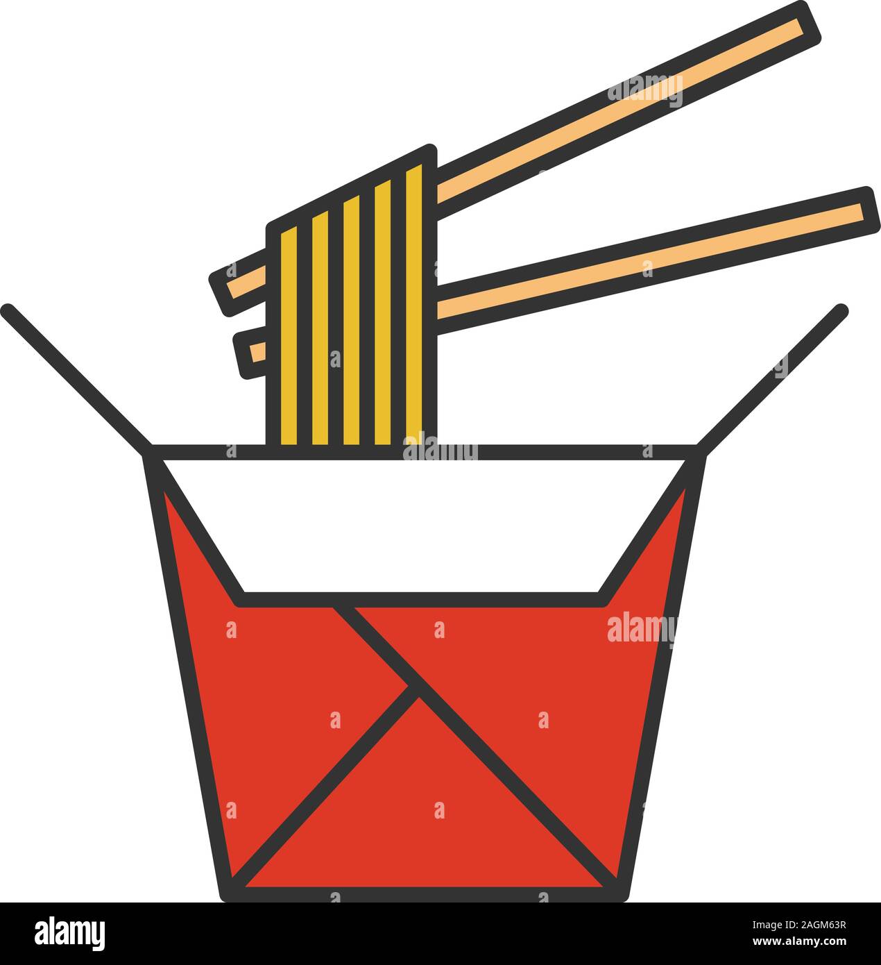 Chinese noodles in paper box and chopsticks color icon. Wok noodles.  Isolated vector illustration Stock Vector Image & Art - Alamy