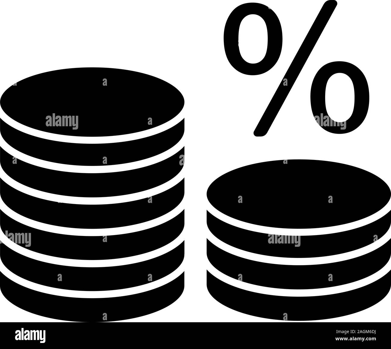 Coin stack with percent glyph icon. Interest rate. Banking. Saving money. Silhouette symbol. Negative space. Vector isolated illustration Stock Vector