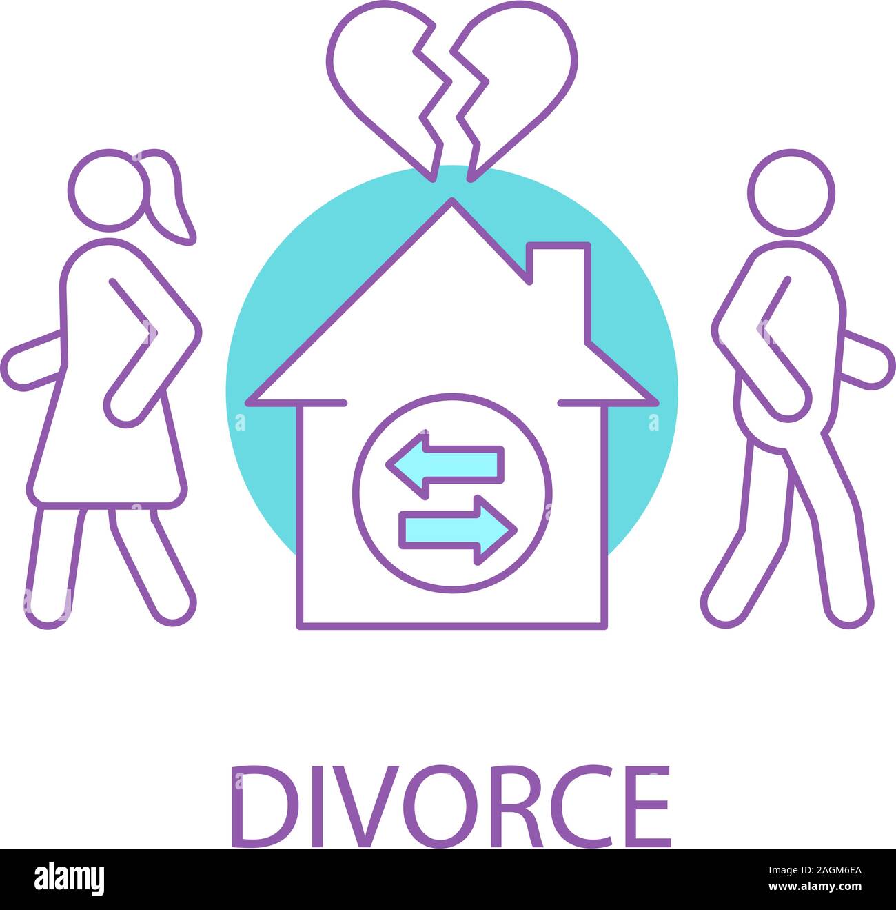 Divorcing couple concept icon. Division of property idea thin line ...