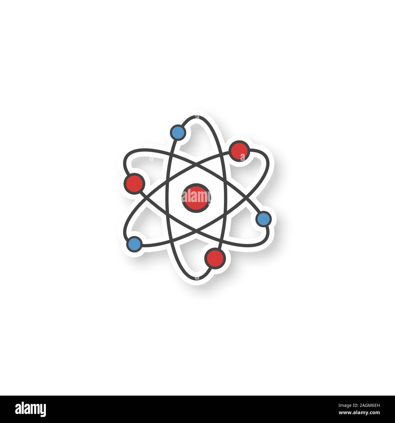 Atom structure patch. Physics. Atomic model. Proton, electron, neutron