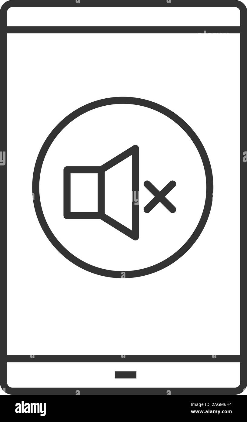Smartphone sound turning off linear icon. Mute. Thin line illustration