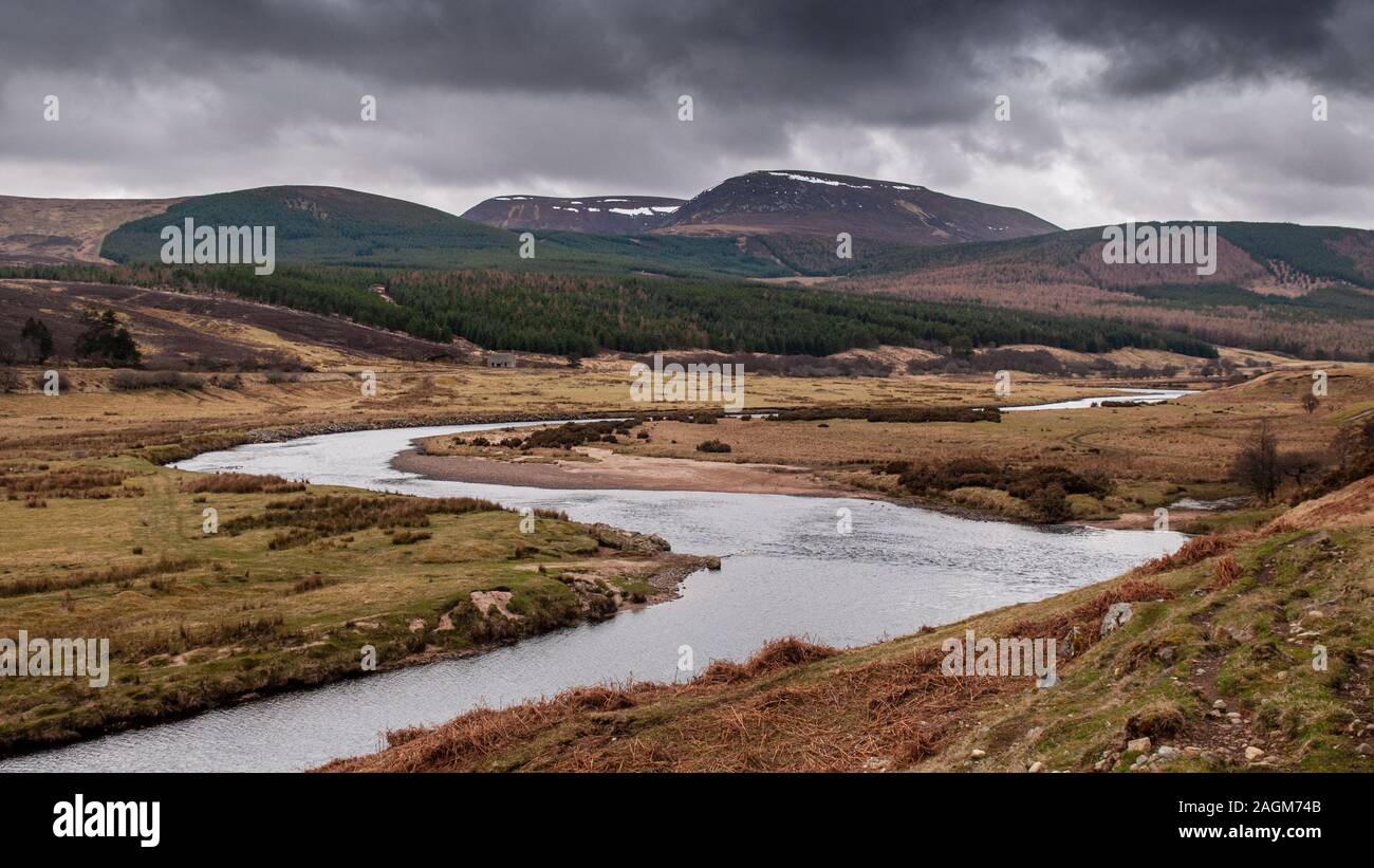 The Helmsdale River meanders through Strath of Kildonan under the